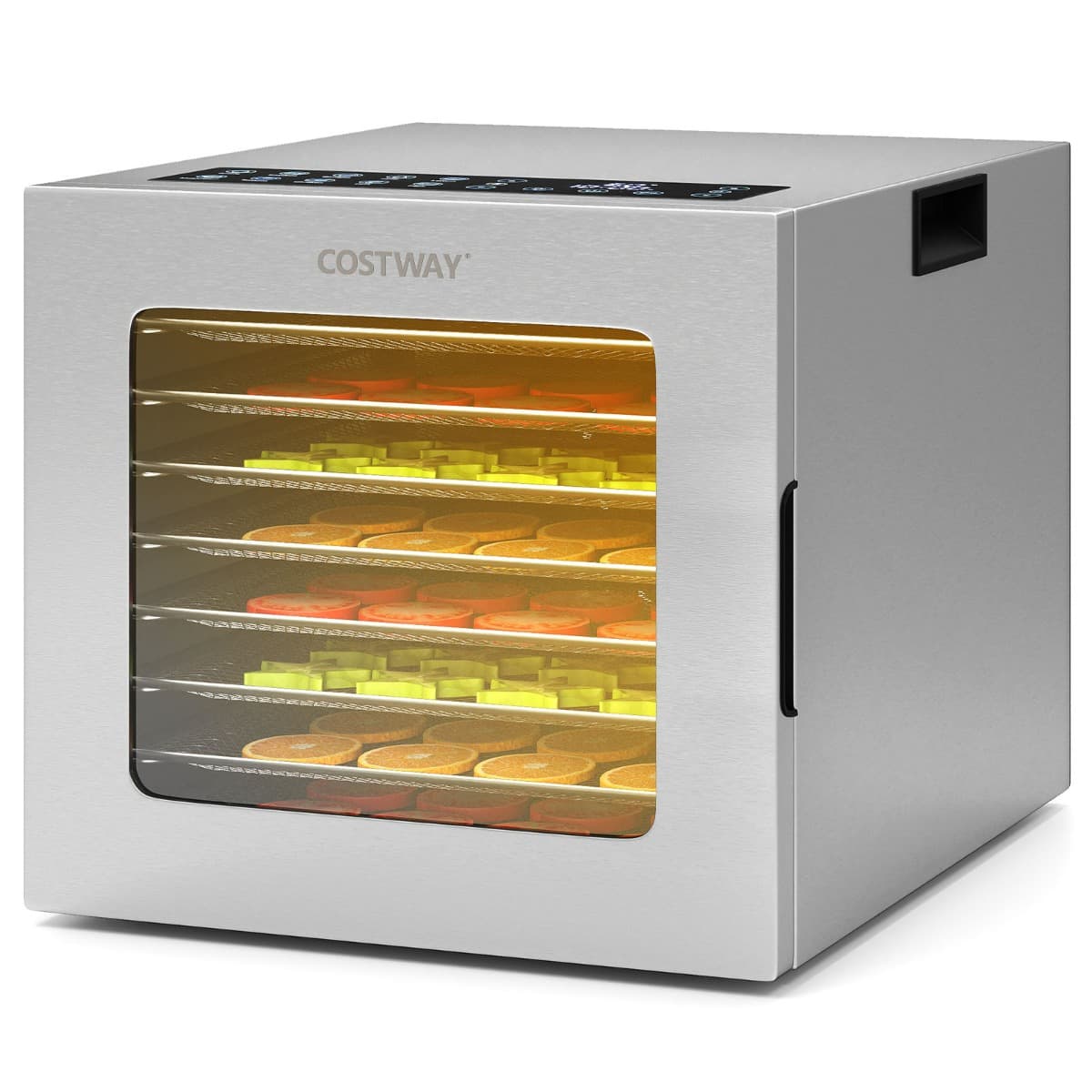 CostwayDéshydrateur Alimentaire avec 8 Grilles en Acier Inoxydable Séchoir à Fruits 850W avec Minuteur 48H Contrôle de Température 35℃-75℃ Argent